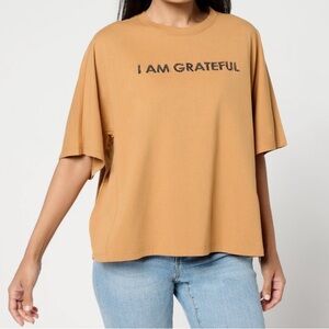 New Peace Love World Boheme Sueded Cotton Graphic Tee w/ Embroidery Dune size XS